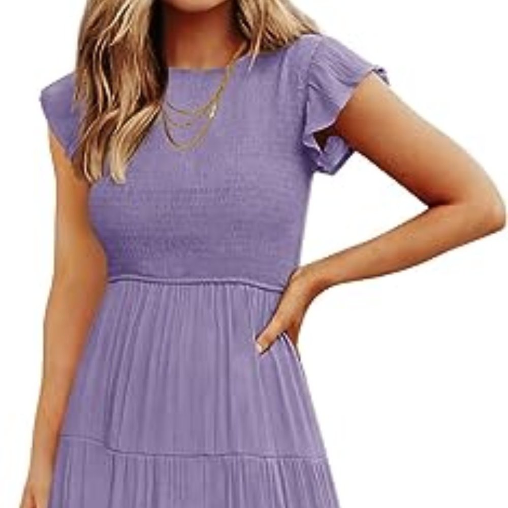 Lavender Flutter Sleeve Smocked Dress